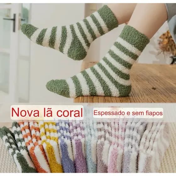 Kit 3 -6 pares Meião De Lã Grosso Forrado Pelinho Super Quente Femininos Meias De Chão De Outono E Inverno 2021-meia