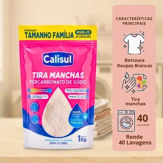Tira Manchas Percarbonato De Sódio Para Roupas Brancas e Coloridas
