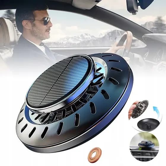 Difusor Solar Para Carro – Cheirinho Automático Com Rotação Ecológica, Purifica E Deixa O Ar Agradável