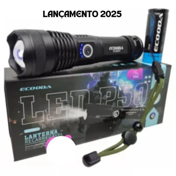 Lanterna Super Potente P50 Ecooda Tática Mais Forte Do Mundo Potente Sitio Fazenda Acampamento Camping Segurança