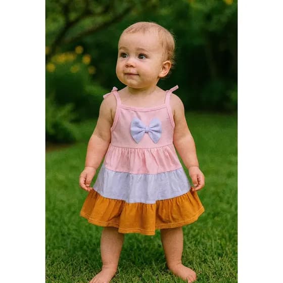 Vestido Infantil Bebê Menina Colorido com Laço – Leve e Confortável