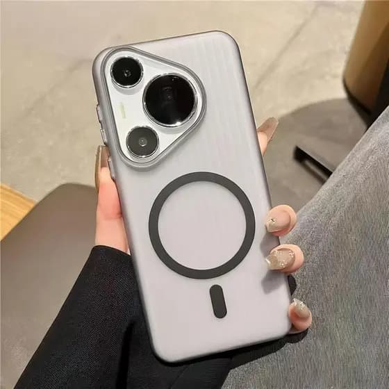 Compatível com Huawei Pura90Pro, capa de celular transparente simples com sucção magnética corrugada, nova capa fosca an