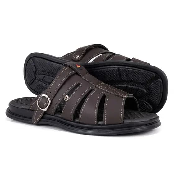 Sandália Franciscana Masculina Couro Chinelo Anti-stress Solado Borracha Confortável e Estiloso