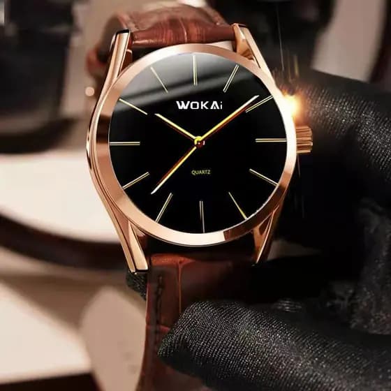 Novo Relógio De Quartzo Masculino WOKAI Com Pulseira De Couro , Alta Qualidade E Estilo Simples