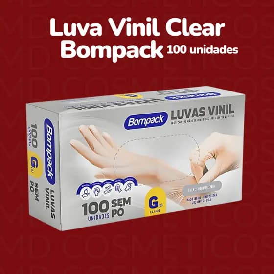 Luva Vinil Bompack 100 unidades - Sem Pó