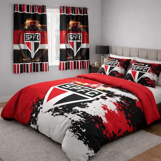 Kit Edredom Times Futebol 4 Peças Edredom + 2 Porta Travesseiros + Cortina Micropercal Premium Solteiro Queen King