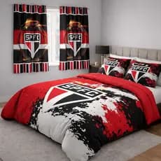 Kit Edredom Times Futebol 4 Peças Edredom + 2 Porta Travesseiros + Cortina Micropercal Premium Solteiro Queen King