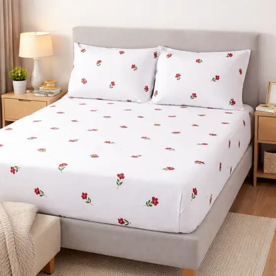 Jogo de Lençol Estampado Casal Queen e Solteiro Com Elástico 3 Pçs Macio Confortável 180 Fios Estampas Florais, Xadrez