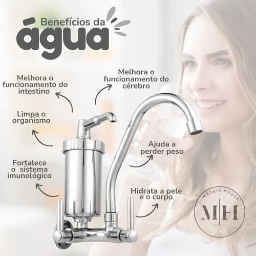 Torneira Cozinha Com Filtro Parede Abs Cromado 1/4 De Volta
