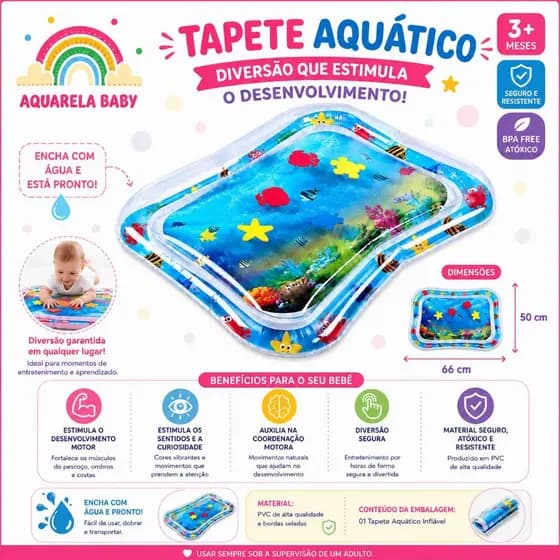 Tapete Infantil Bebê Inflável Água Menino e Menina Atividades Sensorial Baby