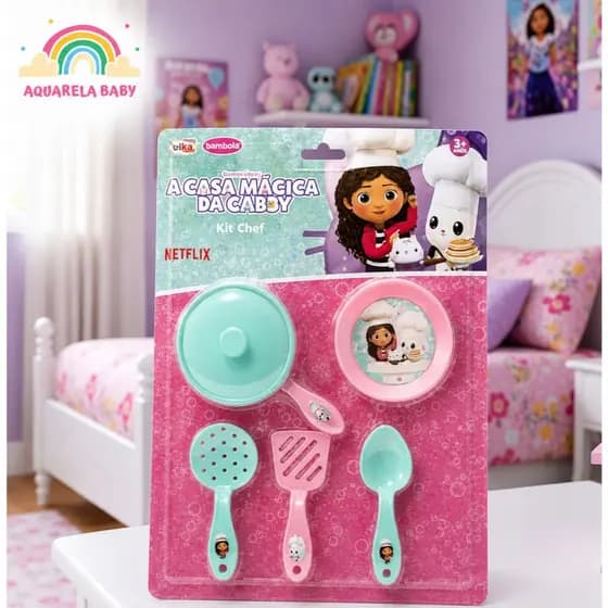 KIT Infantil Cozinha Completa A Casa Mágica Da Gabby Kit Chef Com 06 Peças