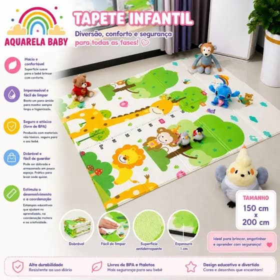 Tapete Dobrável Emborrachado Infantil Para Bebês e Criança Segurança Anti Impacto 150 x 200mm