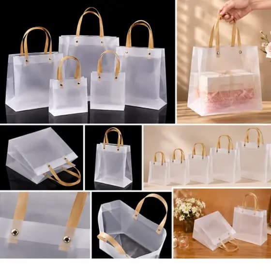 kit 10 Sacolas Fosca Transparente com Alça de Palha para Presente Yh8162 ABC