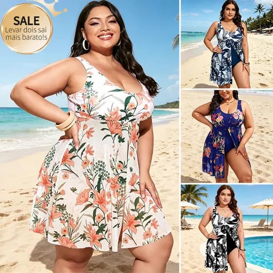 Biquíni Moda Praia Plus Size | Biquíni Cintura Alta | Maiô com Saia Estampado | Maiô asa delta de Uma Peça biquini femin