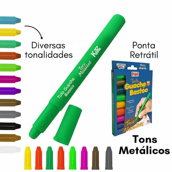 Bastão de Tinta Guache 12 Cores | Pintura Divertida e Sem Sujeira volta as aulas/papelaria