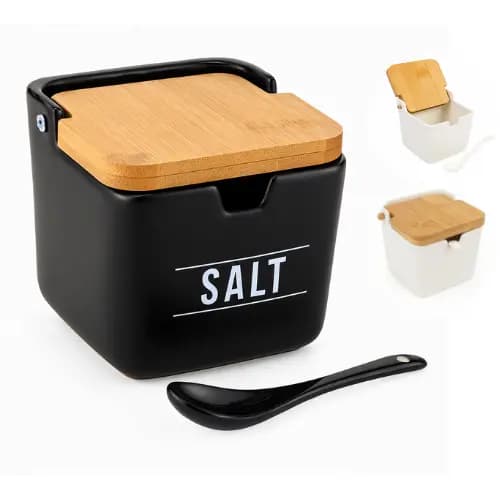 Saleiro Manhattan Premium Em Porcelana/Cerâmica Com Tampa De Bambu Preto