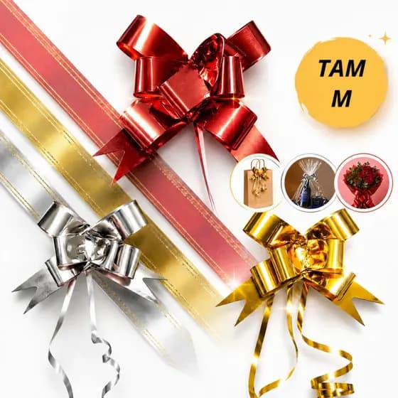 Kit 20/50/100 Laços Mágicos Metalizados Tamanho Médio 16x330MM Fácil Montagem Para Presentes
