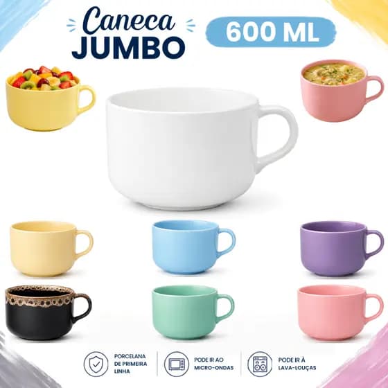 1/2 Ou 4 Canecas Jumbo Bowl 600 Ml Porcelana Para Yogurt Sopa Açaí