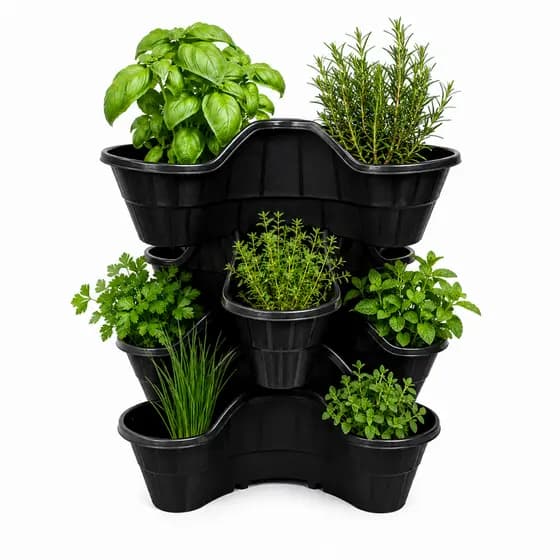 Kit Vaso Empilhável Modular Jardim Vertical Decoração Horta Plantas Flores Temperos Preto