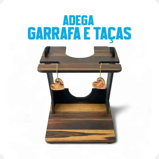 Adega De Vinho Com Suporte Para Garrafa E 2 Taças Em Mdf Decorativa Moderna Para Sala E Bar