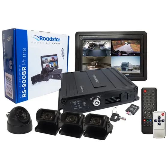 Sistema de Monitoramento e Gravação Profissional DVR Roadstar RS-900BR 4 Câmeras Infravermelho