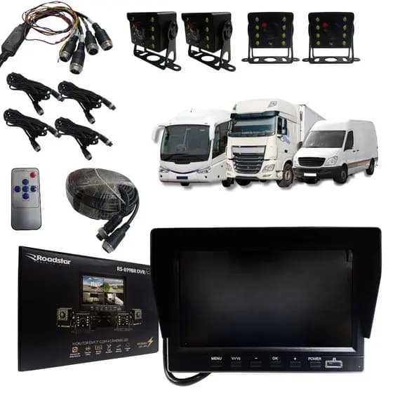 Sistema Dvr Gravador 4 Câmeras Visão Noturna Onibus Caminhão Van Escolar Com Cabos e Cartão SD 128GB