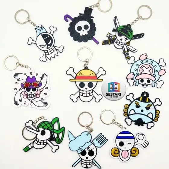 Chaveiro Luffy One Piece, Zoro caveira, chapéu.