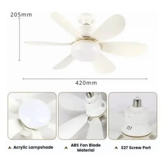 Lâmpada Ventilador Com Led Silencioso Bivolt 2 Em 1 E27