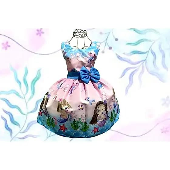 Vestido Sereia Fundo do Mar Infantil Temático Personagem Festa Luxo