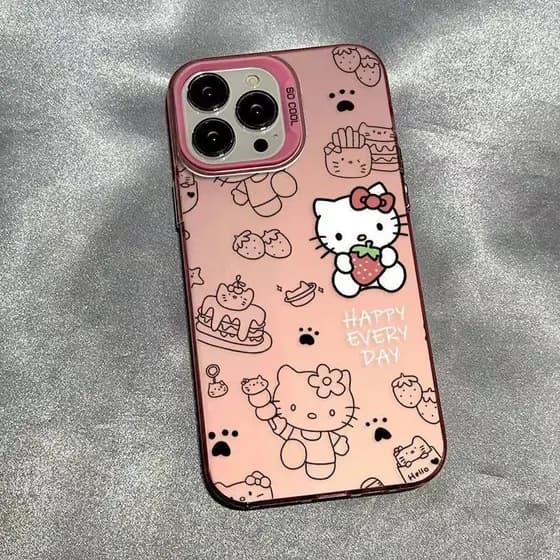 Capinha iphone 12 13 14 15 16 pro max PC casca dura novo bolo de morango Hello Kitty capa de telefone proteção de lente