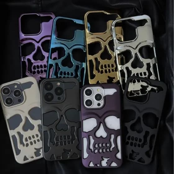 Capinha iphone 11/12/13/14/15/16 Pro max TPU capa de telefone oca caveira galvanizada fosca cinza e branco Capa protetor