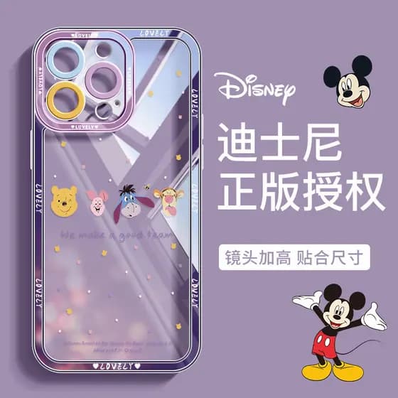 Adequado para iphone 11/12/13/14/15/16 Pro max transparente nova capa de telefone Mickey Minnie lente com tudo incluíd