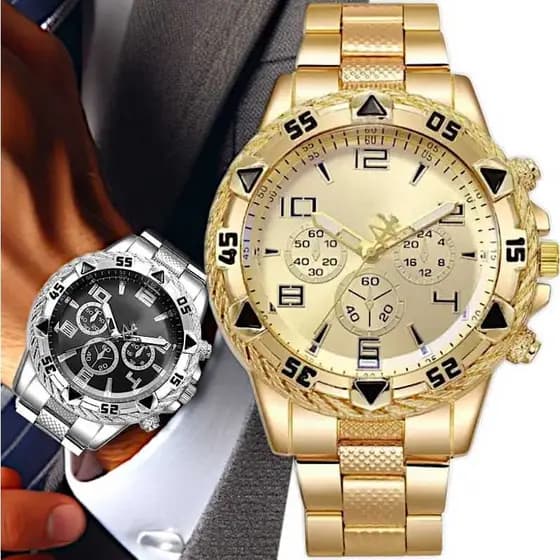Kit masculino 2 relogio masculino banhado dourado 18k relógio prata Kit masculino 2 relogio masculin