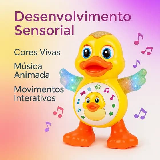 Pato Dançarino Brinquedo Patinho Musical com Luz Som Infantil Hora de Brincar Estimulante Sensorial