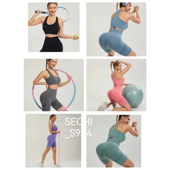 S904 Conjunto Academia Feminino Levanta Bumbum Short e Top Com Bojo Moda Fitness