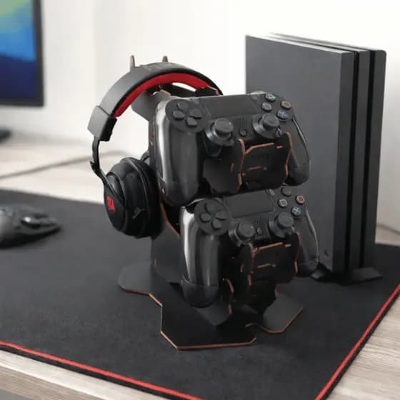 Suporte Organizador de Mesa para Controles e Fone Ps e Xbox MDF - 22,5x15x23cm Praticidade