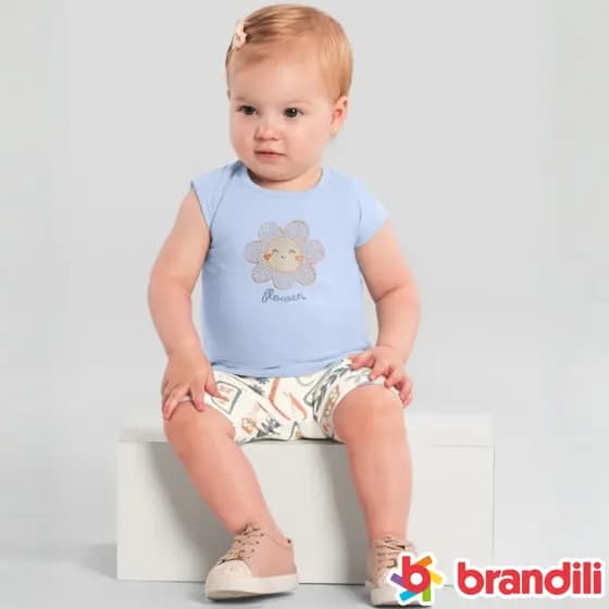 Conjunto Brandili Bebê Menina - Flower 100% Algodão Verão