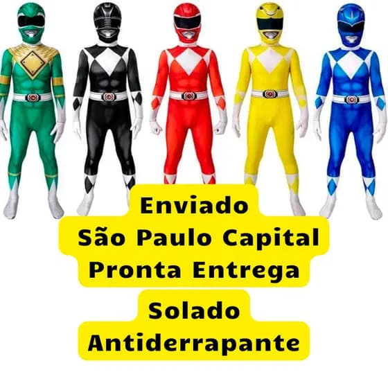 Fantasia Power Rangers 2025 Adulto e Infantil Solado Antiderrapante Completo Mascara São Paulo