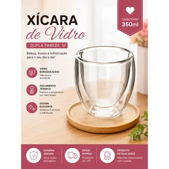Kit Conjunto Xícara Café Expresso Nespresso Vidro Borossilicato Com Pires de Bambu cafeteria 100 ml