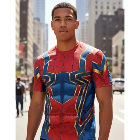 Camiseta Adulto Homem Aranha Novo Dia Ps5 Miles Tobey Longe Casa Dourado Premium Alta Qualidade 2026