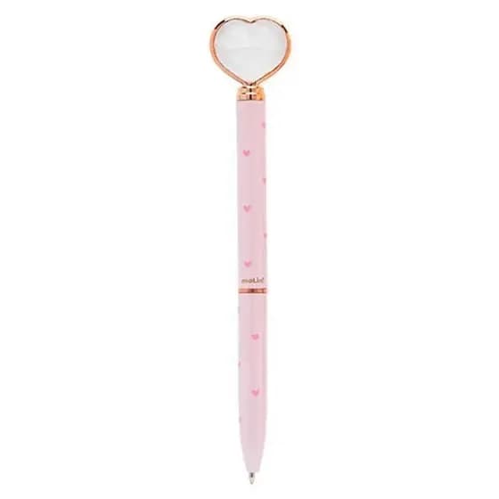 Caneta esferográfica coração de diamante rose - Molin
