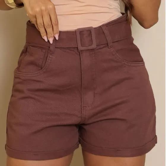 Shorts Jeans Feminino Cinto Forrado Cintura Alta Modelador Tendência Moda Gringa