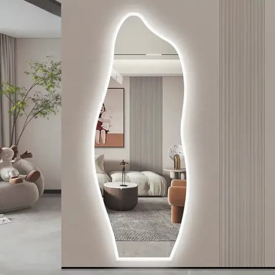 Espelho Orgânico 110X50cm de LED em Forma de Onda 3mm Lapidado de Corpo Inteiro Arte Moderna Sala de Estar/Quarto/Salão