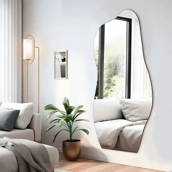 Espelho Orgânico 110x50 Grande Corpo Inteiro Moderno Lapidado Com Suporte