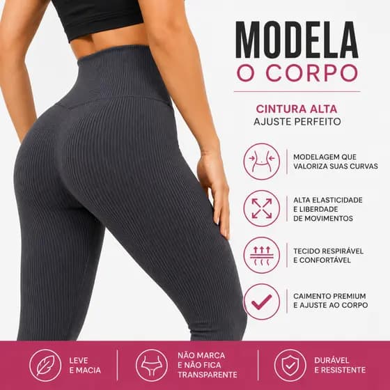 Calça Legging Canelada Premium Cintura Alta Sem Costura Academia Feminina