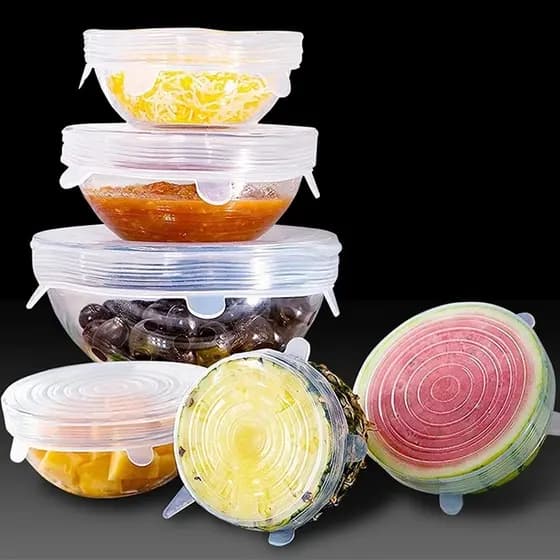Kit de Tampas de Silicone Reutilizáveis Protetor para Alimentos na Geladeira Segurança Cozinha