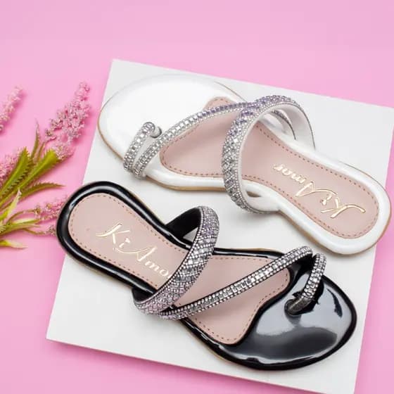 Sandália Rasteira Infantil Menina Passeio Festa Brilho Strass Delicada Mocinha Juvenil Promoção