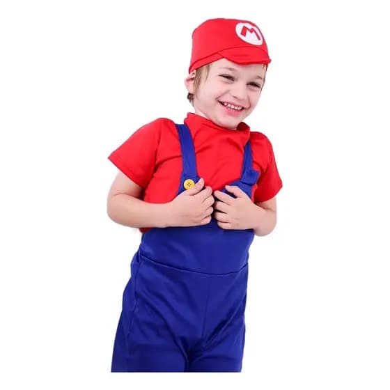 Fantasia Super Mario Bros Infantil Com Chapéu Vermelho- Envio Imediato