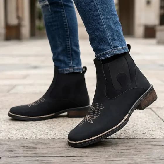 Botina Masculina Texana Country Cano Curto Elástico Lateral Bordado Estilo Western Trabalho Agro Rodeio