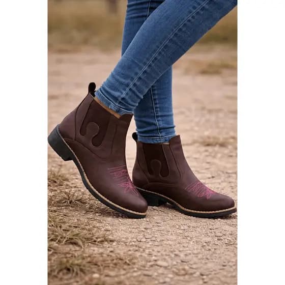 Botina Feminina Country Texana Cano Curto Elástico Boiadeira Bordado Western Trabalho Agro Rodeio